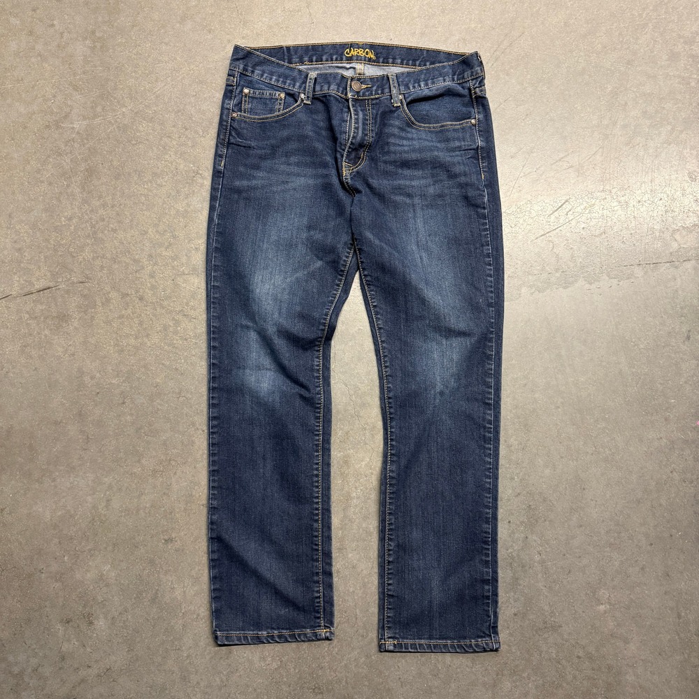 Carbon Mens Low Rise Slim Straight Jeans Dark Wash Blue 34x32 Stretch Denim